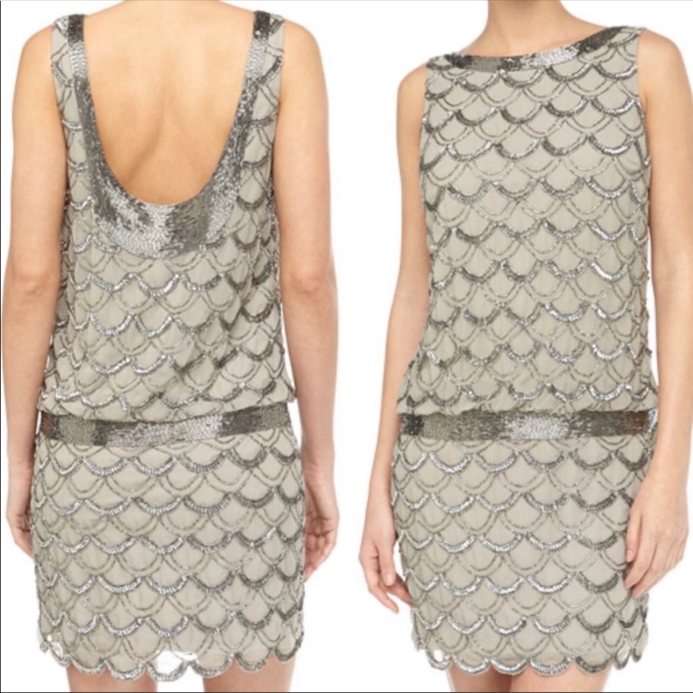 Adrianna Papell beaded scalloped sleeveless cocktail dress - Picture 3 of 13